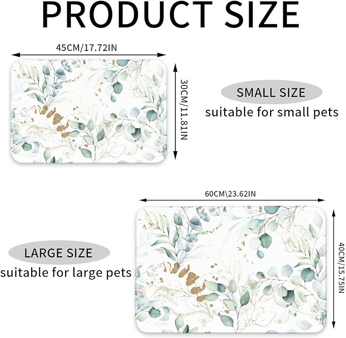 Plants Flowers Dog Food Mat Absorbent Bowl Mats No Stains Quick Dry Waterproof Pet Cat Placemats for Food and Water, 30x45cm