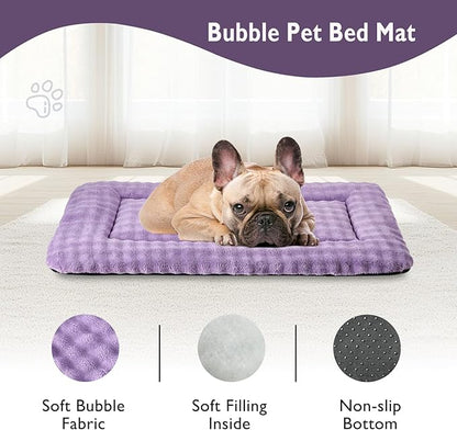 Yaning Dog Bed Mat Crate Pad for Medium Dogs, Washable Soft Pet Sleeping Mat Kennel Pad with 3D Bubble Pattern, Dusty Purple, 30"x 19"