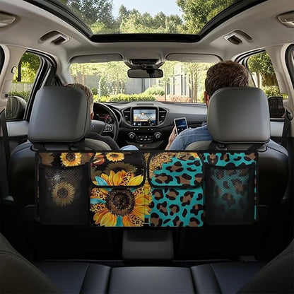 Sturdy Car Backseat Trunk Organizer Leopard Sunflower Pattern Trunk Storage Bag for SUVs, Vans, Cars Car Organization Women