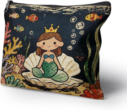 Cafl Little Mermaid Seashell Makeup Bag Travel Large Cosmetic Bag Organizer toiletry Essentials Jewelry Zipper Bag Gift For Women -10×8 inch