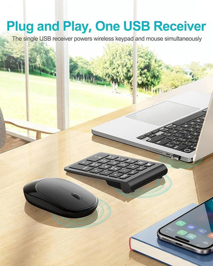 Wireless Number Pad, Lekvey Numeric Pad and Mouse Combo, Portable Slim 2.4GHz
