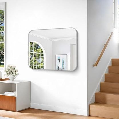 Silver Bathroom Mirror, 30 x 36 Inch Metal Framed Silver Rectangle Mirror