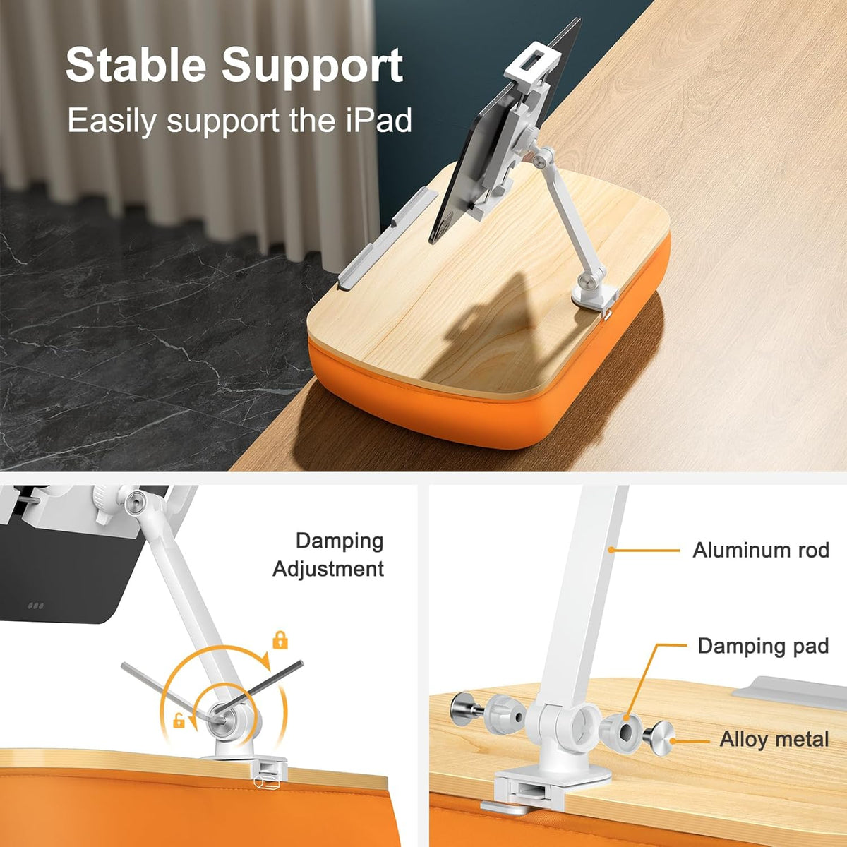 Cozy Kindle Pillow Stand with 360° Adjustable Tablet Holder, Wooden Panel, iPad Stand for Hands Free Reading in Bed, Couch, Sofa, Compatible with 4.7"-13" Kindle, iPad, Phone, up to 14"Laptop