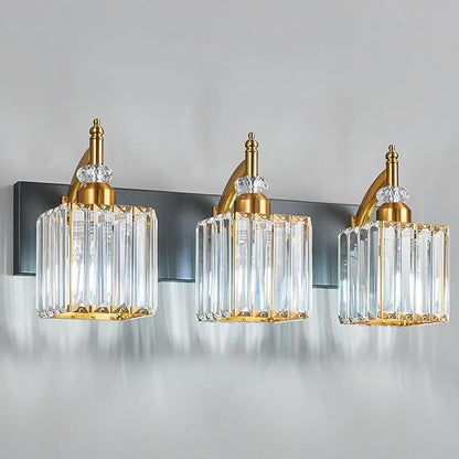 BBLLWJ Modern Bathroom Vanity Light 3-Light Black and Gold Crystal Light