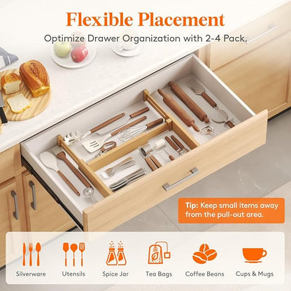 Lifewit 8 Pack Bamboo Drawer Dividers 2.4" High, 13-16.5" Kitchen Drawer Organizers, Adjustable Wooden Drawer Dividers for Clothes, Expandable Drawer Separators for Dresser, Bedroom, Bathroom, Cabinet