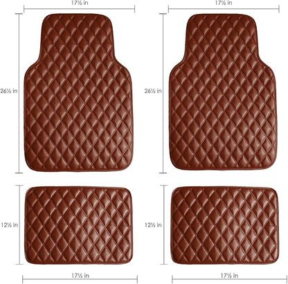 FH Group Floor Mats - Faux Leather Floor Mats for Cars, Universal Fit Automotive Floor Mats, All Purpose Car Floor Mats, PU Leather Protector Mat for Most Sedan, SUV, Truck Floor Mats Brown