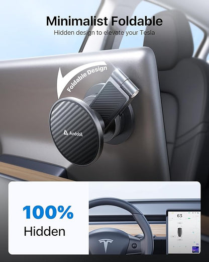 andobil Upgrade Tesla Phone Mount [Strong Magnet & Foldable] MagSafe Car Mount for Tesla New Model Y Juniper Model 3, 360° Adjustable Tesla Phone Holder fits iPhone 17 16 15 Pro Max, Tesla Accessories