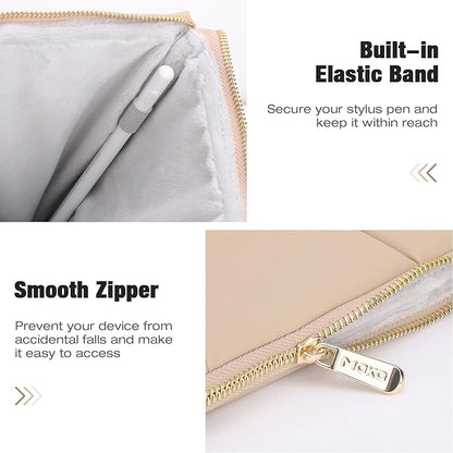 MoKo 9-11 Inch Puffy Tablet Sleeve Bag Fit with New 11-inch iPad Pro M4/iPad Air M2, iPad 10th Gen 10.9, iPad Pro 11, iPad Air 4/5th Gen 10.9, Built-in Elastic Band, PU Leather Carrying Case, Sand