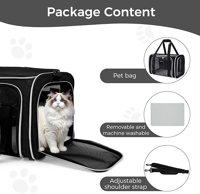 BAGLHER Pet Travel Carrier, Cat Carriers Dog Carrier for Small Medium Cats Dogs Puppies, Airline Approved Small Dog Carrier Soft Sided, Collapsible Puppy Carrier. Black