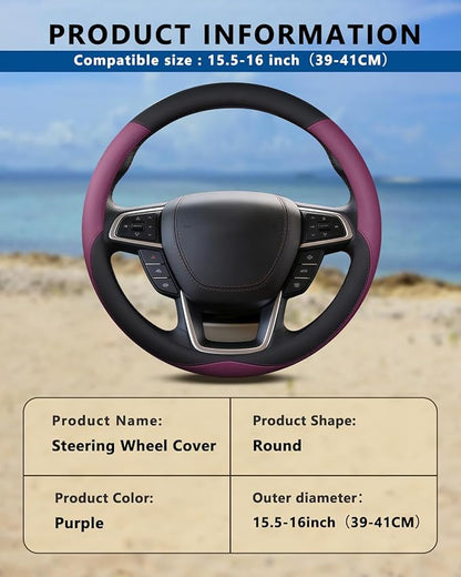 Heavy-Duty Steering Wheel Cover for RV Trucks & Campers - Non Slip Covers, Steering Wheel Grip for Motorhomes & Recreational Vehicles, Fits Oversized 15.5-16 Inch Wheels (Purple)