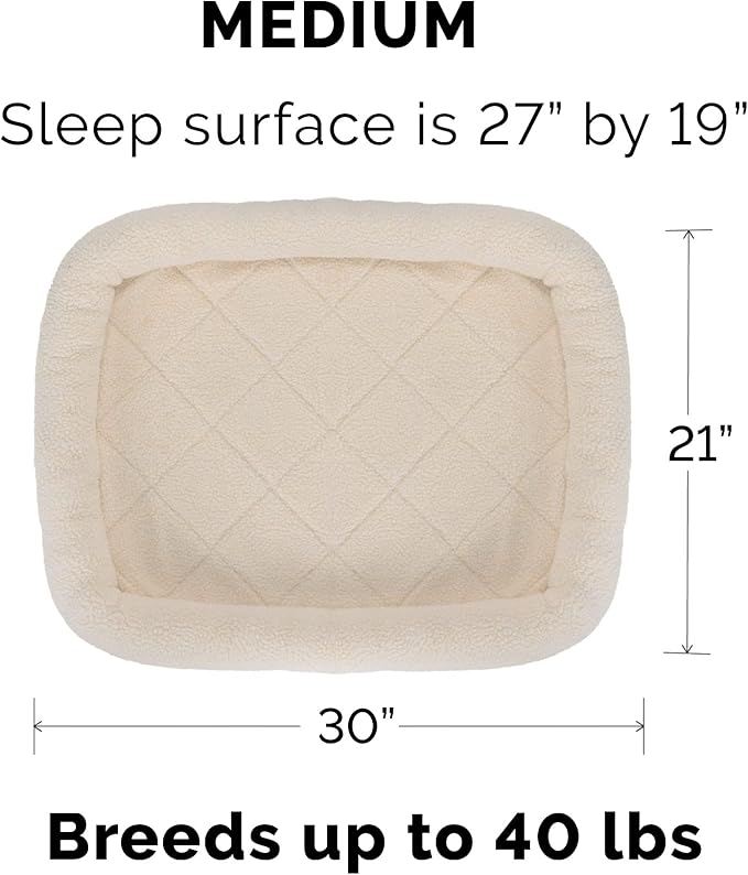 Furhaven Dog Bed for Medium/Small Dogs & Indoor Cats, 100% Washable, Sized to Fit Crates - Sherpa Fleece Bolster Crate Pad - Cream, Medium