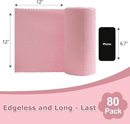 Jessy Home 80 Pack Microfiber Cleaning Cloth Roll Pink Reusable Paper Towels 12"x12" Tear Away Cloth,Microfiber Towels for Cars,Wash Cloths,Lint Free Rags for House,Kitchen,Window,Cleaning Supplies