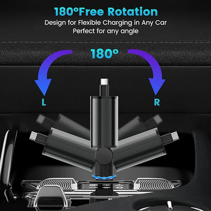 Car Charger USB C Fast Charging, 78W Cigarette Lighter Adapter, Retractable Car Charger for Travel Essentials for iPhone 16/15/14/13/12/11,Galaxy,Pixel, for Car Accessories Black