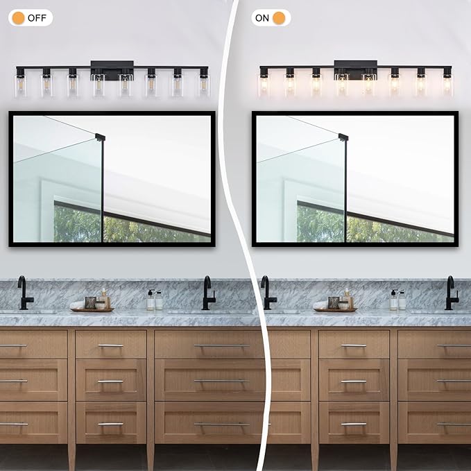 8 Light Bathroom Vanity Light, Matte Black Bathroom Vanity Lights Over Mirror