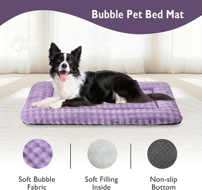 Yaning Dog Bed Mat Crate Pad for Large Dogs, Washable Soft Pet Sleeping Mat Kennel Pad with 3D Bubble Pattern, Dusty Purple, 36"x 23"