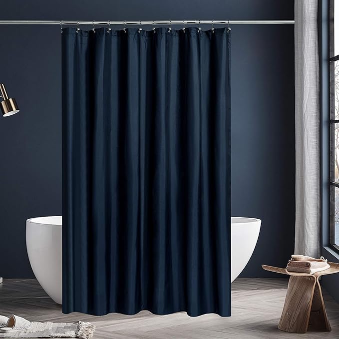 N&Y HOME Fabric Shower Curtain Liner with Weighted Magnets - Navy Blue Shower Curtain for Bathroom with Hotel Quality, Machine Washable, Water Repellent - Navy, 72x72