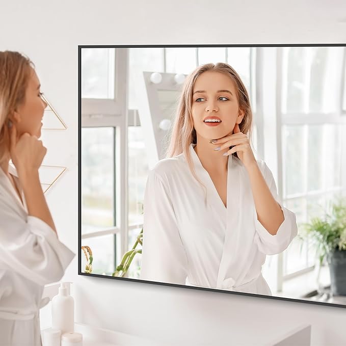 Black Bathroom Mirror for Wall, 55x30 Inch Rectangle Mirrors