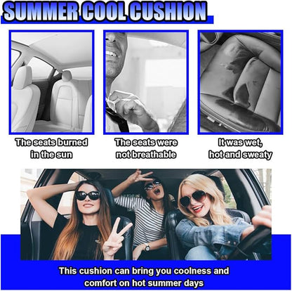 Car Seat Cushion, Comfort Cool Ice Silk Fibers Automotive Front Seats Pad, Non-Slip Breathable Auto Guard Seat Cushion, Drivers Seats Protector Covers for Vehicle, Home, Office (Black)