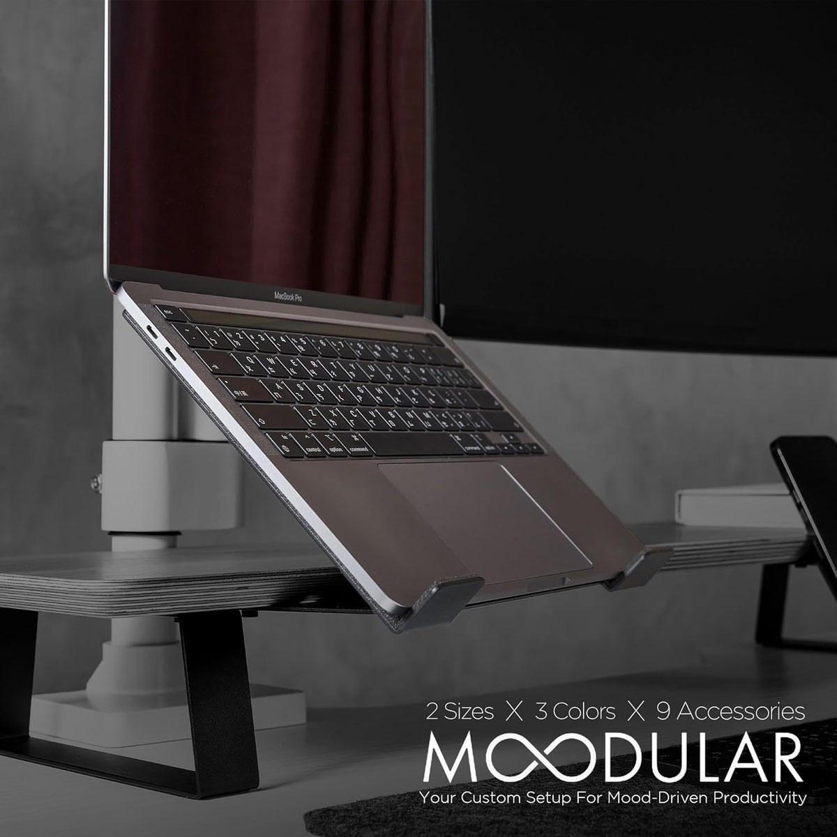 Moodular Add-ons Laptop Tray Stand [Accessory Only - Requires Moodular Wooden Monitor Stand Slide Rails for Use] Black MSA-LT