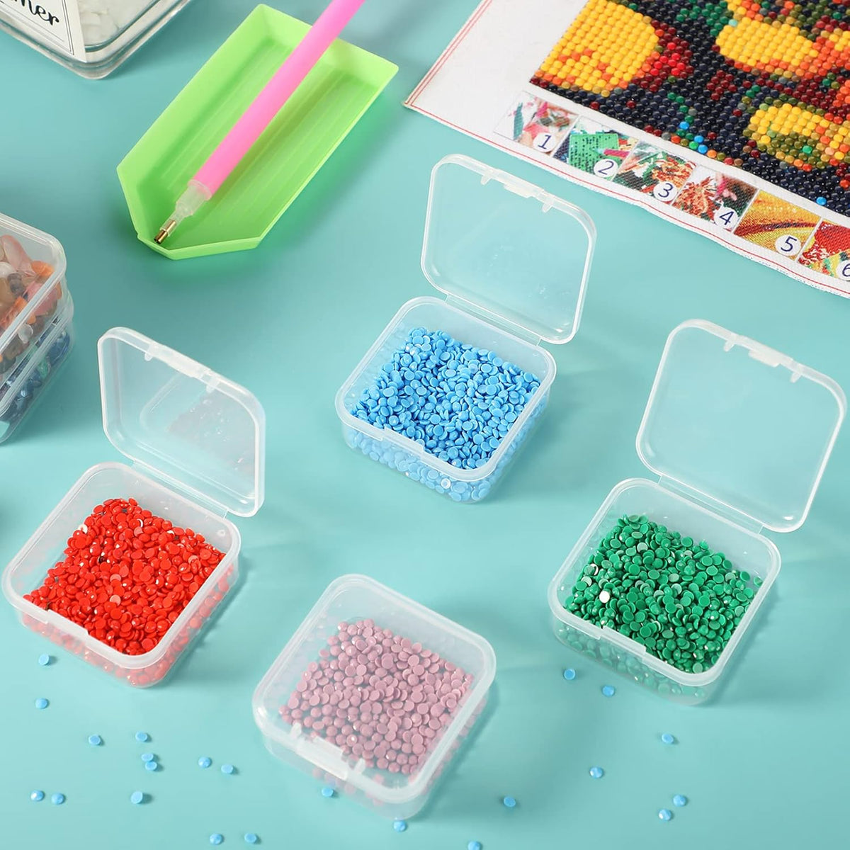 SATINIOR 48 Packs Clear Small Plastic Containers Transparent Storage Box with Hinged Lid for Items Crafts Jewelry (1.7 x 1.7 0.79 Inches)