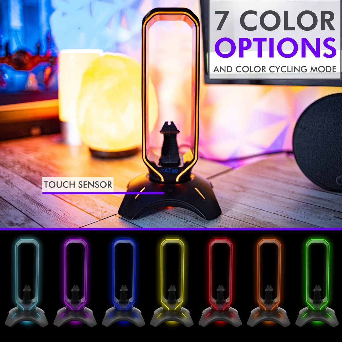 Tilted Nation Gaming Headset Stand | RGB Headphone Stand for Desk with Mouse Bungee and USB Hub (Cool and Clean Setup) Gaming Headset Holder - Perfect Gamer Gift Accessory