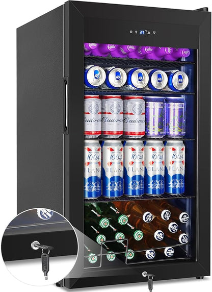 Beverage Refrigerator Cooler, 128 Cans 3.2 Cu.Ft Mini Fridge Glass Door