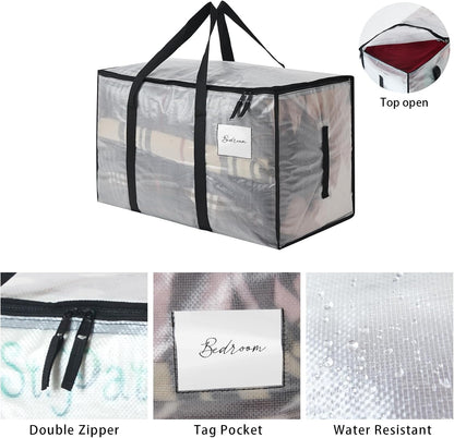 Heavy Duty 93L (24.5 Gallon) Stackable Storage Bins with Fully Openable Lids, Moving Bags Heavy Duty, Clear Plastic Totes for Moving Storage, Home Organization, Closet, Dorm Room. 12 pack