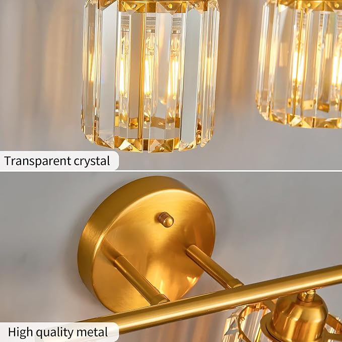 FDPBY Modern 2 Light Crystal Vanity Light, Brushed Gold Vertical Bathroom Light