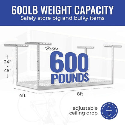 SafeRacks 4 ft x 8 ft Overhead Storage Rack Adjustable 24 in - 45in Height