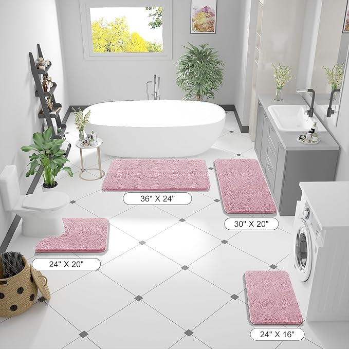 OLANLY Bathroom Rugs 36x24, Extra Soft Absorbent Chenille Bath Rugs, Rubber Backing Quick Dry, Machine Washable Bath Mats for Bathroom Floor, Tub and Shower, Home Decor Accessories, Dusty Rose