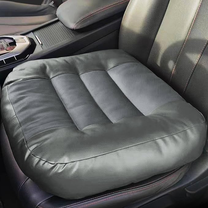 Booster Car Seat Cushion, Thick Leather Car Seat Cushion Pad for Adult to Raise Height, Portable Backless Car Seat Pillow with Handle for Trucks Driving, Suvs, Office Chairs, Wheelchairs (Gray)