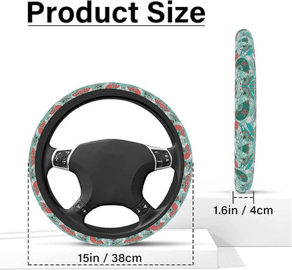 Green and Red Fan Steering Wheel Cover, Cute Print Steering Wheel Cover Protector, Ultra Thin Breathable Non-Slip, Car Accessories for Women, for Steering Wheel with a Diameter of 14.5"-15"