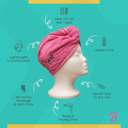 Felicia Leatherwood Microfiber Hair Towel Wrap - Quick Drying, Anti Frizz & Gentle on Hair - Easy to Use, Saves Time, Lightweight & Compact - for Curly, Long & Thick Hair - Men & Women - Pink