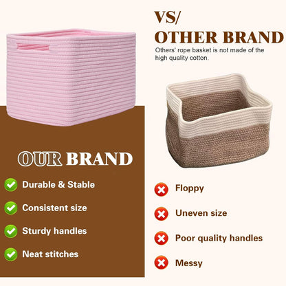 Storage Baskets for Organizing, 4 Pack Storage Baskets for Shelves, Woven Basket for Shelves, Closet Organization, Rectangle Organizer Basket Gifts Empty, 13"Lx8.7"Wx7.9"H Decorative Bins with Handles