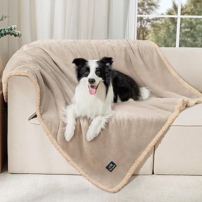 Waterproof Pet Blanket, Liquid Pee Proof Dog Blanket for Sofa Bed Couch, Reversible Sherpa Fleece Furniture Protector Cover for Small Medium Large Dogs Cats, Grey Beige Large（65" x 57"）