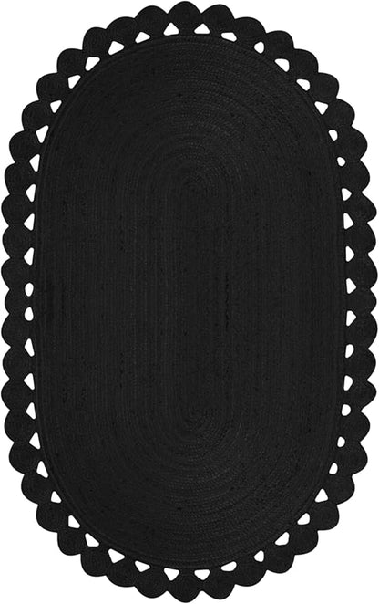Runner Oval Rug 2.6x8 Area Rug Solid Pattern Kilim Rug Black Solid Design 0.27 inches ThickIndoor Outdoor Rug Flatweave Rug Indian Artisans Rugs for Lake House Bedroom Bedside Oval Kitchen Hallway