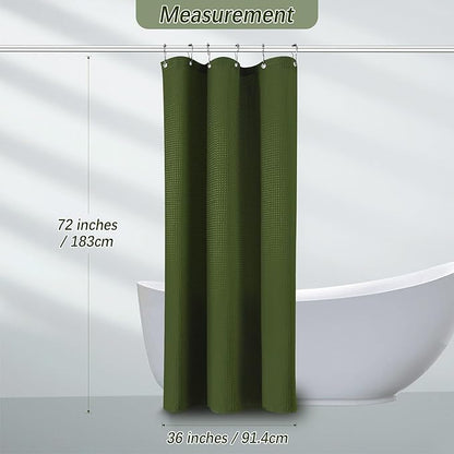 PANGSINNE Green Stall Shower Curtain Waffle Weave Fabric, Luxury Waterproof Shower Curtains, 256GSM Heavy Duty Camper Shower Curtain for Travel Trailers with 6 Metal Hooks, 36Wx72H Bright Green