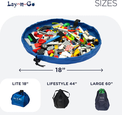 Lay-n-Go 2-in-1 Small Portable Drawstring Toys Storage Organizer and Play Mat for Room and Travel, Made for Kids and Toddlers with a Durable Patented Design