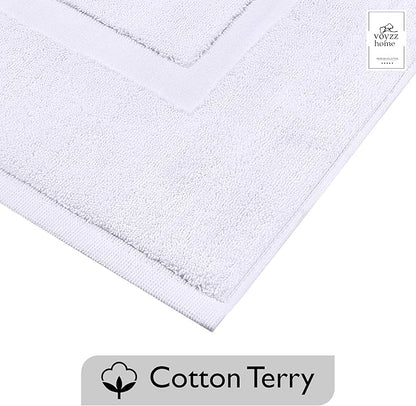 voyzz home Premium Bath Mat Floor Towel Set, Pack of 2 Super Soft & Absorbent Luxury Cotton Towels Hotel, Spa, Shower & Bathroom Tub Floor Mats Machine Washable (20"x30" Inch) White