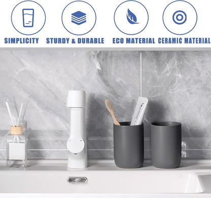 Toothbrush Holders for Bathrooms - 1 Cups Ceramic Toothbrush Toothpaste Holders, Grey Bathroom Tumbler Cups Reusable Toothbrush Mouthwash Cup, Bathroom Counter Organizer.