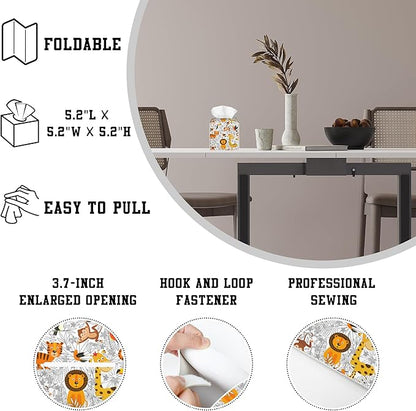 OHEGBXE Flowers and Leaves Tissue Box Holder Tropical Animals Square Leather Tissue Box Cover Modern Cube Facial Paper Cover Case for Bathroom Vanity Countertop Night Stands Tabletop