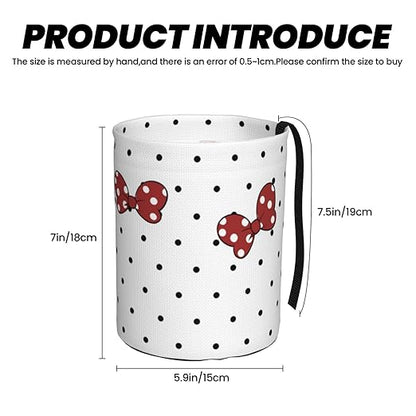 Cute White Polka Dots Red Bow Car Trash Can Garbage Cans Foldable,Small Hanging Car Organizer Storage Bag Leak Proof, Auto Back Seat Trash Bin Universal for Truck, SUV, Outdoor Travel