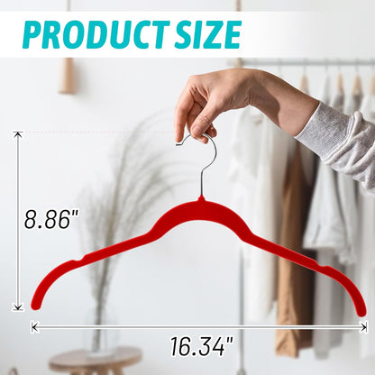 Velvet Hangers 50 Pack – Slim Non-Slip Flocked Hangers with 360° Swivel Hook, Space-Saving Closet Organizer for Dresses, Blouses, Coats(Red)