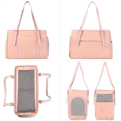 Lasaviin Fashion Dog Purse Pet Carrier Leather Bag for Small Dogs Cats Puppy, Portable Tote Bag Airline Approved Soft-Sided Carriers (Pink)