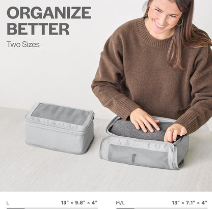 Aerotrunk Compression Packing Cubes for Travel - Luggage Organizer Bags - Double Zipper Packing Cubes for Suitcases (2-Pack, Light Grey)