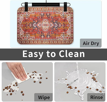 Boho Folk Geometric Ornament Dog Food Mat Absorbent Bowl Mats No Stains Quick Dry Waterproof Pet Cat Placemats for Food and Water, 30x45cm