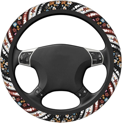 Boho Floral Steering Wheel Cover Women Men Flower Elastic Stretch Soft Car Wheel Protector Universal Breathable No-Slip Car Accessories for Truck Van SUV Auto Fit 14-15 Inches