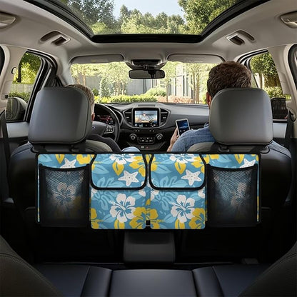 Hawaii Hibiscus Flowers Car Trunk Organizer Starfish Palm Leaf Multipurpose Cargo Bag for SUV,Truck,Van Back Seat Car Organizer