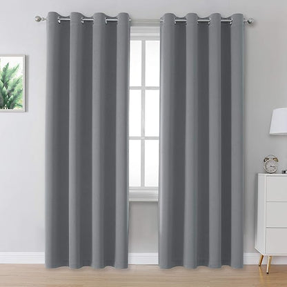 DUALIFE Grey Blackout Curtains for Bedroom 84 inches Long 2 Panels Grommet