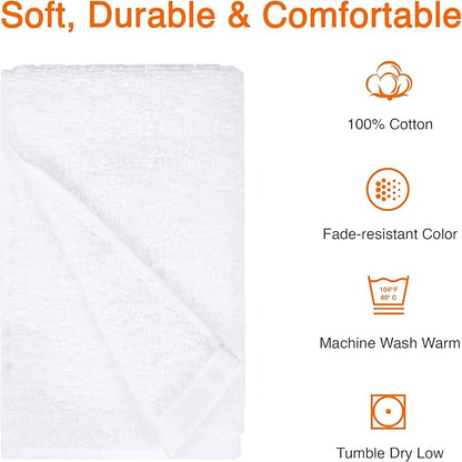 Amazon Basics Soft and Thick Cotton Hand Towels, 16 x 26 in, White, 12-Pack